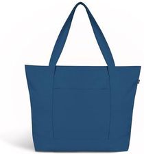 Ecoright duża torba płócienna dla kobiet, z zamkiem błyskawicznym i kieszenią wewnętrzną, 100% bawełna ekologiczna, Reisenthel Shopper, Niebieskie opa