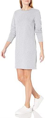 Amazon Essentials Damska sukienka polarowa z długim rękawem, nad kolano, okrągły dekolt, jasnoszara wrzosowa, L