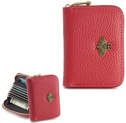 QIUTIMIY Etui na karty kredytowe damskie etui na karty z zamkiem błyskawicznym portfel, Czerwony, Nowoczesny
