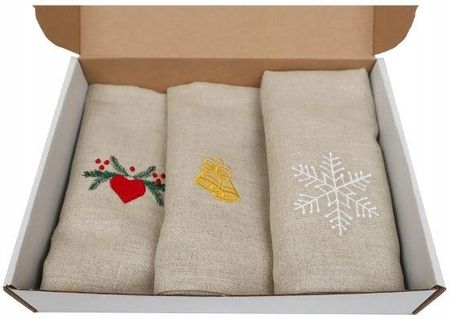 Zestaw Świąteczny Lniane Ścierki Kuchenne Haftowane na Prezent