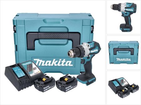 Makita DHP489RFJ Wkrętarka udarowa 18V 73Nm | 2x 3Ah +Ładowarka +Walizka | Do wiercenia w betonie, metalu i drewnie | Silnik BL, 2 biegi, XPT
