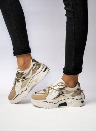 Damskie Sneakersy VEYRA BUTY SPORTOWE BEŻOWE KREMOWE KHAKI PLATFORMA 37 - zdjęcie 3