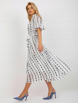Sukienka midi biała z nadrukiem i wiązaniem L/XL
