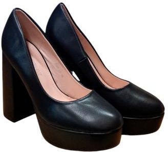 CZARNE WSUWANE CZÓŁENKA NA WYSOKIM OBCASIE I PLATFORMIE ROZMIAR 36