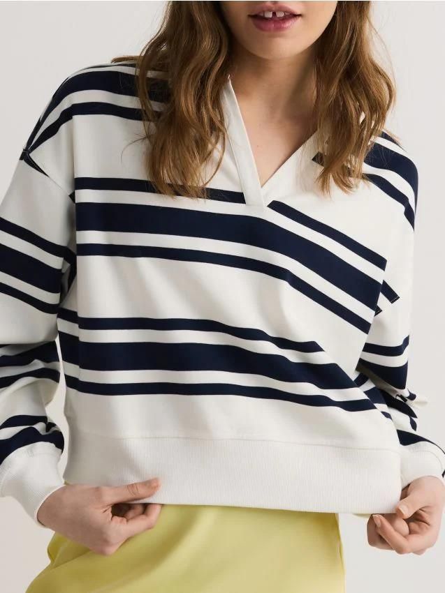 Reserved Bluza w paski z kołnierzykiem granatowy Ceny i