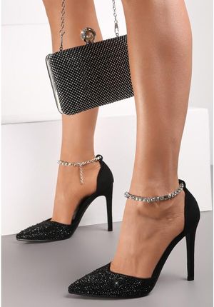 CZARNE SANDAŁY NA SZPILCE Z CYRKONIAMI ROZMIAR 40 IIDENDRA