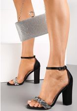 Zdjęcie CZARNE SANDAŁY SATYNOWE NA SŁUPKU Z OZDOBĄ Z CYRKONII ROZMIAR 39 - Pobiedziska