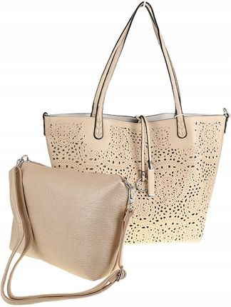 ANDREA MASSI Włoska Torebka Damska Ażurowa 2w1 Shopper na Ramię HJ867 Gold