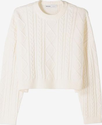 Bershka Biały Sweter Damski Krótki Krój Długi Rękaw Rozmiar L