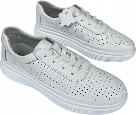 Białe lekkie skórzane damskie trampki/sneakersy/mokasyny z naturalnej skóry