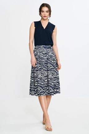 Spódnica midi z zakładkami - wzór zebra- granat - SP83 (kolor zebra, rozmiar 38)