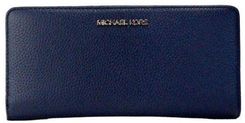 Michael Kors Wallets Jet Set Travel Large Navy Pebbled Leather Continent - ...