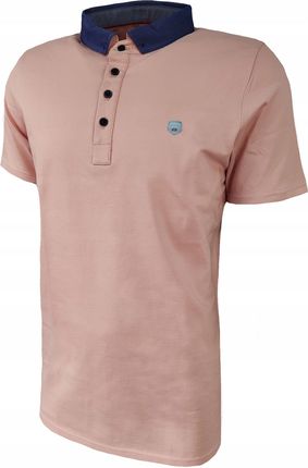 Koszulka polo męska tshirt sportowy z kołnierzem PUDROWY RÓŻ XXL - zdjęcie 2