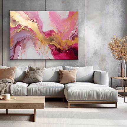 Feeby Obraz Glamour do salonu, Abstrakcja Marmur Tekstura Różowy Złoty 120x80 - zdjęcie 3