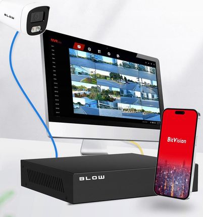 Blow Zestaw Kamer Do Podglądu Cyfrowy Monitoring 4 Kamery Ip 4Mp Do Zewnątrz Poe - zdjęcie 3