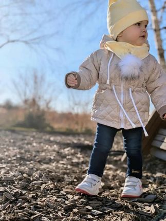 Kurtka parka pikowana beżowe romby plus czapka i chusta ze ściągacza 152