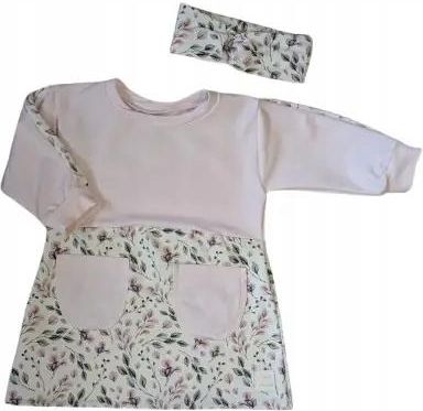 Sukienka różowa z gałązkami z opaską rozmiar 110