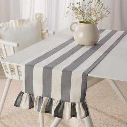 Dekoria.pl Bieżnik z falbaną 40x160 cm biało-szare pionowe pasy (5,5cm), 40x160, Quadro (143814391)