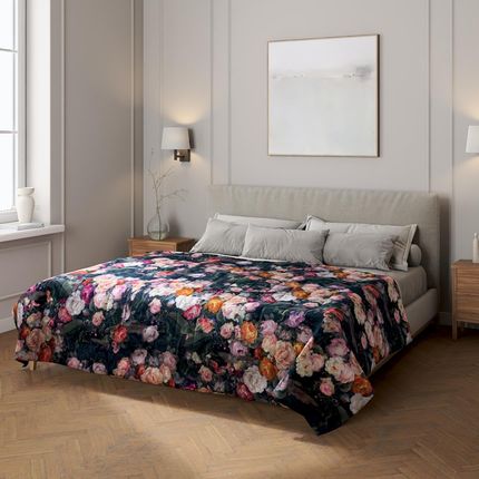 Dekoria.Pl Narzuta Pikowana W Pasy Wielobarwne Kwiaty Na Ciemnym Tle Gardenia 170x210 cm (83616102_170X210)