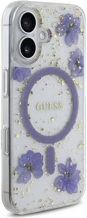 Guess Etui Resin Flowers Glitter Magsafe Do Iphone 16 Fioletowy - zdjęcie 6