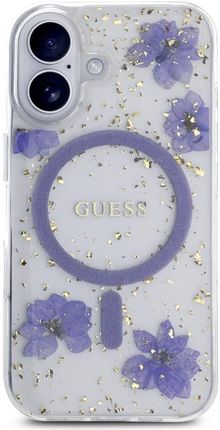 Guess Etui Resin Flowers Glitter Magsafe Do Iphone 16 Fioletowy - zdjęcie 2