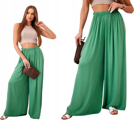 Zielone spodnie damskie szerokie z wysokim stanem