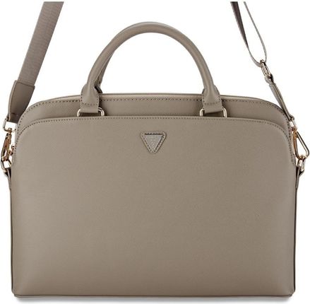 Guess Torba Grained Zipper Pocket Triangle Logo 15" brązowy