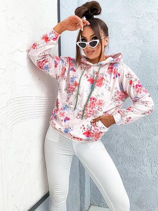 Welurowa bluza damska w kwiaty różowa (82172)