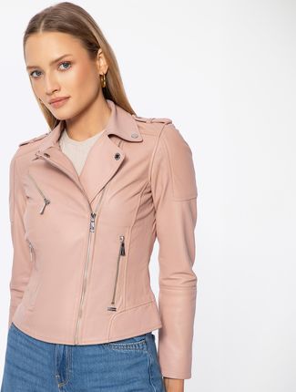 Damska ramoneska ze skóry owczej różowa