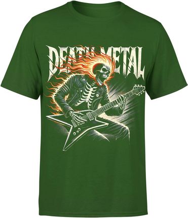 Death Metal z płonącą czaszką i gitarą Męska koszulka (XL, Zielony)
