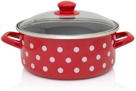 Garnek emaliowany niski ze szklaną pokrywką 22 cm 3,5 l czerwony Dots on red METALAC
