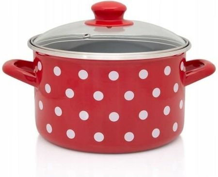 Garnek emaliowany ze szklaną pokrywką 24 cm 6,75 l czerwony Dots on red METALAC