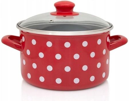 Garnek emaliowany ze szklaną pokrywką 20 cm 4,0 l czerwony Dots on red METALAC