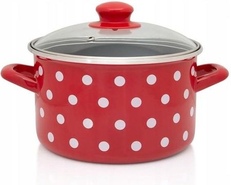 Garnek emaliowany ze szklaną pokrywką 16 cm 2,0 l czerwony Dots on red METALAC