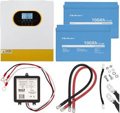 Zdjęcie Zestaw: hybrydowy inwerter solarny Off-Grid Qoltec 3.5kVA/3.5kW 100A MPPT LCD BMS SINUS + 2 x akumulator Qoltec LiFePO4 12.8V 100Ah (100A) + balanser - Koziegłowy