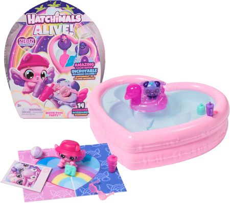 Spin Master Hatchimals Alive! Neon Rainbow Bestie Pool Party Basen 2 Figurki W Jajkach I 14 Akcesoriów - zdjęcie 3
