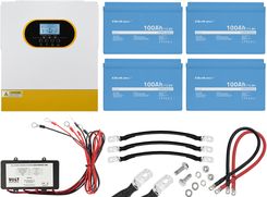 Zdjęcie Zestaw: hybrydowy inwerter solarny Off-Grid Qoltec 5.5kVA/5.5kW 100A MPPT LCD BMS SINUS + 4 x  akumulator Qoltec LiFePO4 12.8V 100Ah (100A) + balanser - Wojkowice