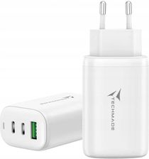 Techmade Potrójna Ładowarka 65W Gan Usb-C Usb-A Biała Zasilacz