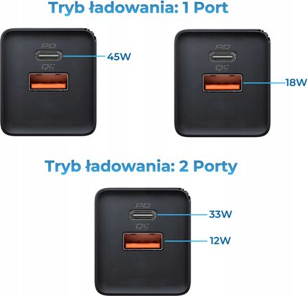 Polion 45W Usb-C+A Sfc 2.0 Pd Qc 3.0 Do Telefonu Tabletu - zdjęcie 4