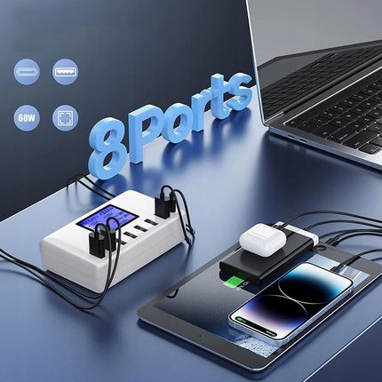 Bedee 8X Usb Zasilacz 60W Lcd - zdjęcie 3