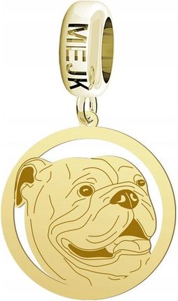 Charms Modułowy Pozłacany Buldog Angielski 925 Kobieta Prezent DEDYKACJA