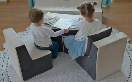 Fotelik, mebelek dla dzieci do zabawy i relaksu niebiesko-beżowy - zdjęcie 5