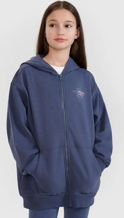 Dziewczęca bluza dresowa rozpinana z kapturem 4F 4FJWSS25TSWSF1482 - granatowa