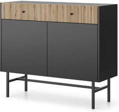 Komoda czarny mat, lamele Diva z 2 szufladami i 2 szafkami (2D2SZ) 104 cm, salon, przedpokój