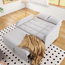 Merax Wielofunkcyjna rozkładana sofa regulowane oparcie 180x127 cm oszczędzająca miejsce 2 w 1 z poduszkami jasnoszara