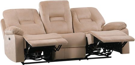 Beliani Rozkładana sofa 3 osobowa beżowa welurowa z elektryczna funkcją relaksu oświetleniem LED salon duży pokój nowoczesny