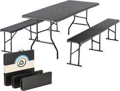 Zdjęcie Skandika Zestaw Kempingowy Składany Stół + 2 Składane Ławki, Seria Masi, Czarny - Tuszyn