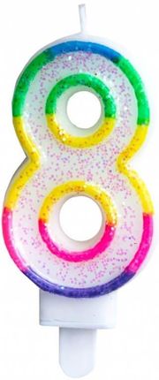 Aga4Kids Świeczka Na Tort Brokatowa 8 Z Tęczowym Brzegiem