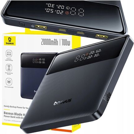 Płaski czarny powerbank Baseus Blade H1 Lite 20000 mAh 100 W z wyświetlaczem cyfrowym