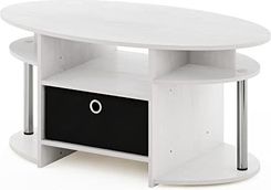 Furinno Prosty design owalny stolik kawowy z pojemnikiem drewno inżynieryjne biały dąb/chrom/czarny 89,9 (szer.) x 41,7 (wys.) x 50 (gł.) cm